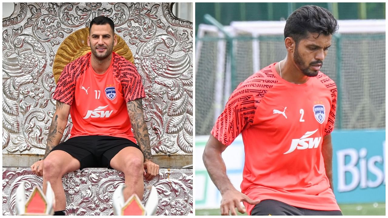 <div class="paragraphs"><p>(From Left to Right) Bengaluru FC's new signing Edgar Mendez is presented to the fans during an open training session at the Bangalore Football Stadium on Sunday; Rahul Bheke during training&nbsp;</p></div>